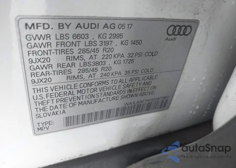 2017 Audi Q7 3.0T Premium from USA, damaged, VIN WA1LAAF74HD057367